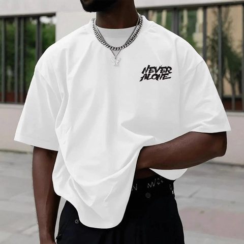 Men Women Oversized Heavy Cotton T-Shirt Gothic Harajuku Streetwear Short Sleeve Never Alone No Risk No Story Letter Printed Tee
