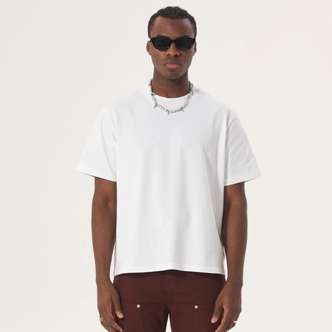 Men's Heavyweight Cotton T-Shirt Boxy Fit Drop Shoulder Short Sleeve Top Casual Streetwear Solid Color Crew Neck Tee