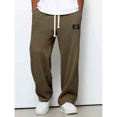 Pantaloni Sportivi in Maglia a Nido d'Ape da Uomo Gamba Dritta Vestibilità Comoda Coulisse Vita Elastica Streetwear