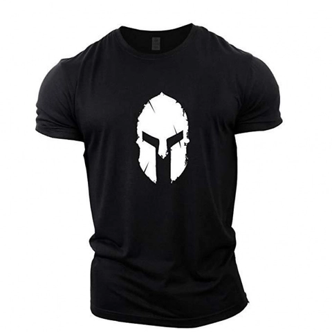 Ανδρικό Βαμβακερό T-Shirt Κοντό Μανίκι Με Τύπωμα Σπαρτιατικό Κράνος Στρογγυλή Λαιμόκοψη Αναπνεύσιμο Casual Sport Fitness