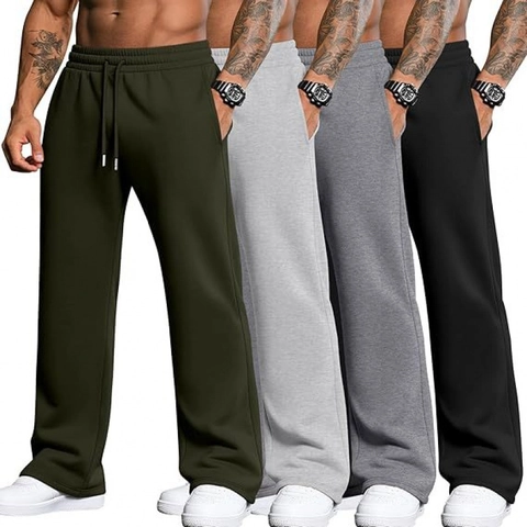 Men's Casual Fleece Lined Sweatpants Loose Fit Straight Leg Jogger Pants With Drawstring Plus Size Active Pants