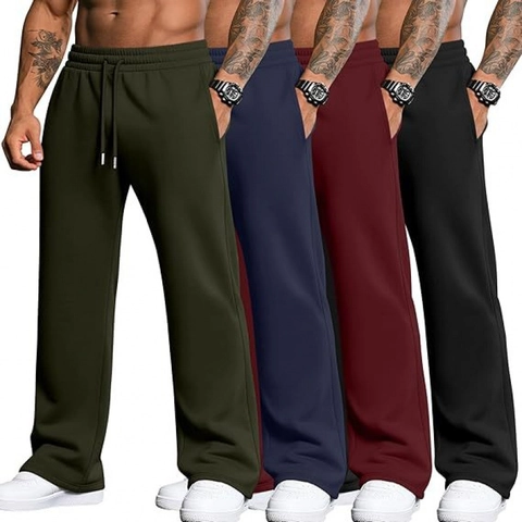 Men's Casual Fleece Lined Sweatpants Loose Fit Straight Leg Jogger Pants With Drawstring Plus Size Active Pants