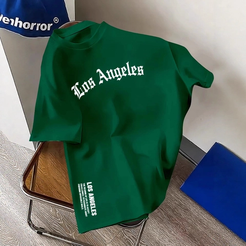 Heren Katoen Los Angeles Gotische Letterprint Losse Casual Ronde Hals Korte Mouw T-shirt Streetwear Zomer Top