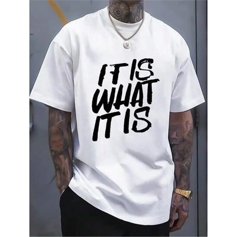 Men's T-Shirt Pure Cotton Breathable Casual Daily Streetwear Loose Fit It Is What It Is Letter Print Round Neck Top