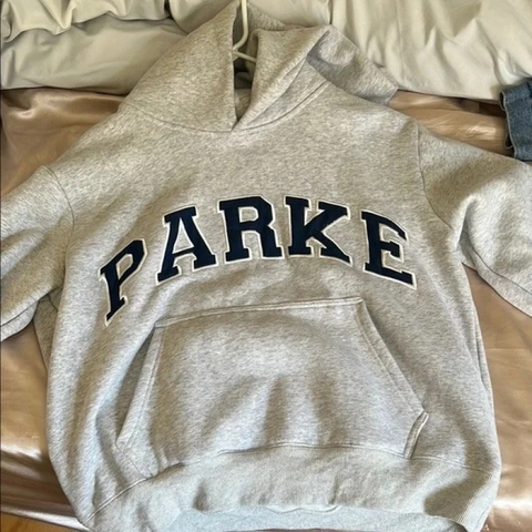 Women Casual Hoodie Polyester Blend Letter Print Pullover Sweatshirt Loose Drop Shoulder Hooded Top With Kangaroo Pocket