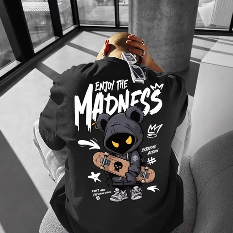 Men Cotton Loose T-Shirt Streetwear Hip Hop Monster Bear Print Graphic Short Sleeve Round Neck Summer Casual Tee Top