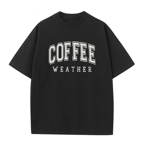 Dames Casual Katoenen T-Shirt Coffee Weather Letter Print Korte Mouwen Ronde Hals Zomer Losse Pullover Mode Tee Top