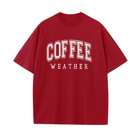Dames Casual Katoenen T-Shirt Coffee Weather Letter Print Korte Mouwen Ronde Hals Zomer Losse Pullover Mode Tee Top