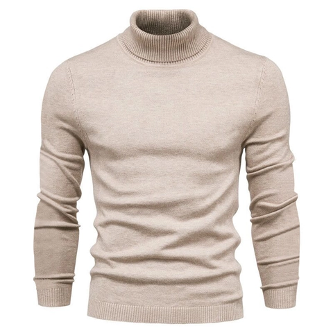 Men Casual Slim Fit Turtleneck Sweater Solid Color Long Sleeve Knitted Pullover Cotton Wool Blend Warm Top For Autumn Winter