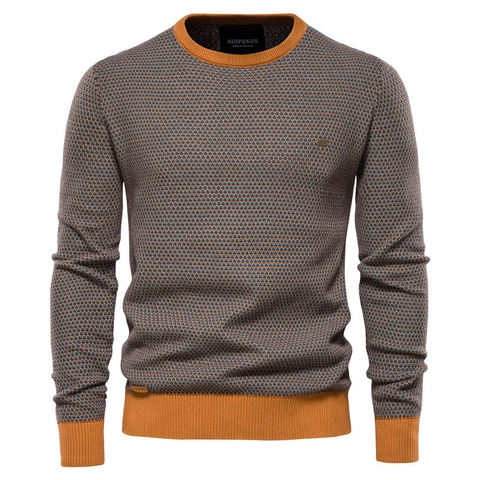 Maglione Casual da Uomo in Maglia Girocollo Manica Lunga Pullover Slim Fit Misto Cotone Trama a Nido d'Ape Caldo Top Autunno Inverno