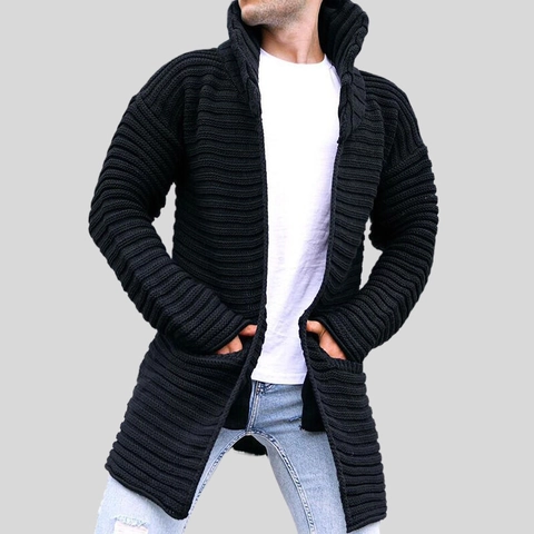 Ανδρική Casual Πλεκτή Ζακέτα Ακρυλική Ζιβάγκο Ανοιχτή Μπροστά Μακρυμάνικη Μονόχρωμη Πουλόβερ Ριμπ Παλτό Με Τσέπες Χειμώνας