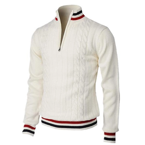 Men Half Zip Cable Knit Sweater Stand Collar British Style Long Sleeve Pullover Cotton Blend Casual Warm Soft Jumper