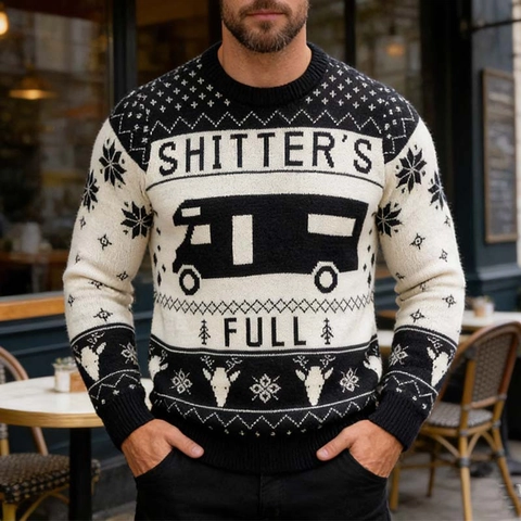 Divertente Maglione Natalizio Camper Ugly Sweater Shitter's Full Lettere Maglia Girocollo Manica Lunga Festa Unisex Maglione