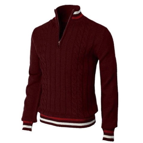 Men Half Zip Cable Knit Sweater Stand Collar British Style Long Sleeve Pullover Cotton Blend Casual Warm Soft Jumper