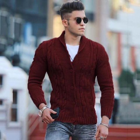 Ανδρική Πλεκτή Ζακέτα Slim Fit με Γιακά Σάλι Μακρυμάνικη με Κουμπιά Πλεκτή Ζακέτα Χειμερινή Ζεστή Casual Tops