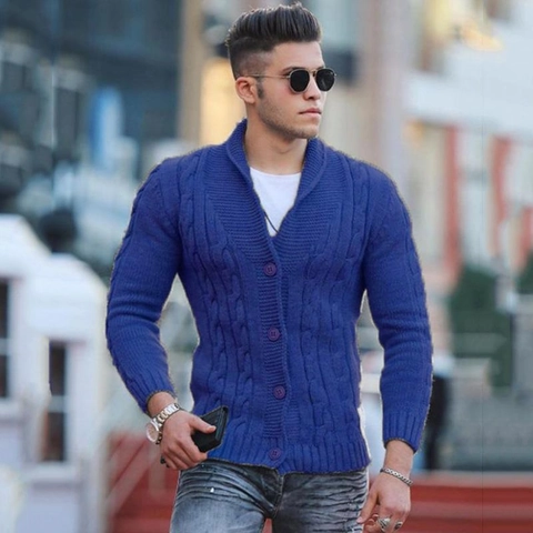 Ανδρική Πλεκτή Ζακέτα Slim Fit με Γιακά Σάλι Μακρυμάνικη με Κουμπιά Πλεκτή Ζακέτα Χειμερινή Ζεστή Casual Tops