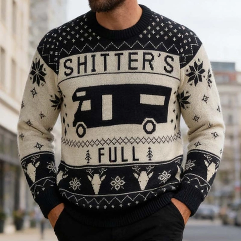 Divertente Maglione Natalizio Camper Ugly Sweater Shitter's Full Lettere Maglia Girocollo Manica Lunga Festa Unisex Maglione