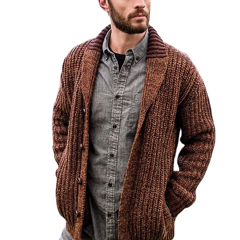 Heren Gebreid Vest Met Sjaalkraag Knoopsluiting Lange Mouwen Slim Fit Warm Casual Effen Kleur Winterjas