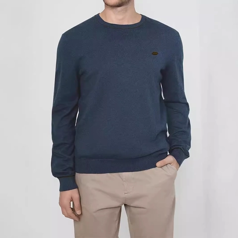 Maglione da Uomo Casual a Girocollo in Maglia Blu Marino Manica Lunga in Poliestere per Uso Quotidiano