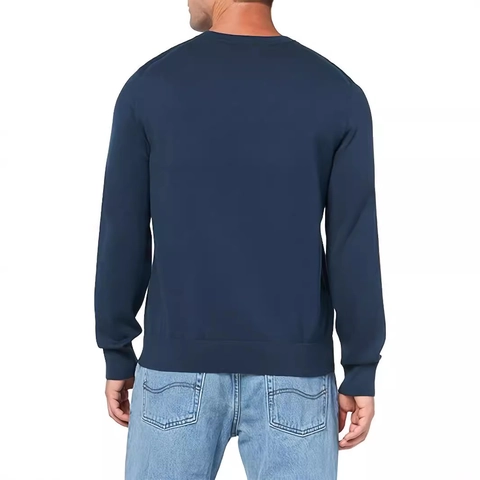 Maglione da Uomo Casual a Girocollo in Maglia Blu Marino Manica Lunga in Poliestere per Uso Quotidiano