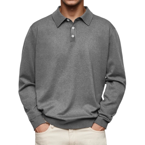 Heren Polo Met Lange Mouwen Gebreide Pullover Business Casual Effen Kleur Revers Drie Knopen Geribbelde Zoom Voor Heren
