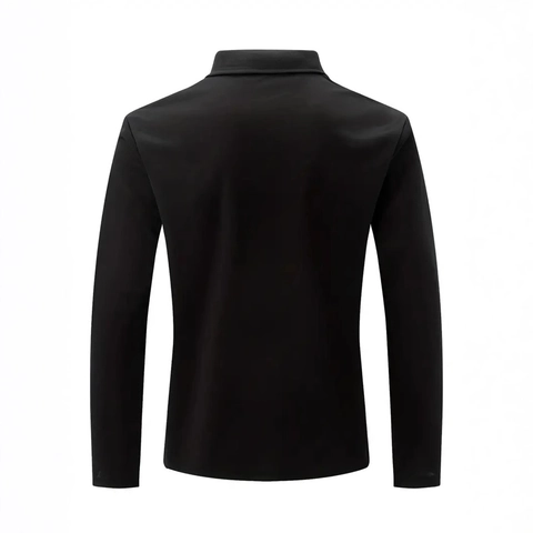 Polo à Manches Longues pour Hommes Décontracté avec Fermeture Éclair Revers Couleur Unie Haut en Acrylique Printemps Automne