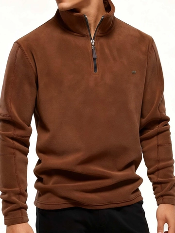 Sweat-shirt en Polaire à Demi-fermeture Éclair pour Hommes Col Montant Pullover Manches Longues Hiver Chaud Décontracté