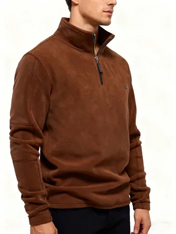 Sweat-shirt en Polaire à Demi-fermeture Éclair pour Hommes Col Montant Pullover Manches Longues Hiver Chaud Décontracté