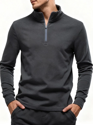 Felpa da Uomo con Mezza Zip e Collo Rialzato Pullover in Pile DE Velvet Manica Lunga Calda Casual Sportiva Inverno