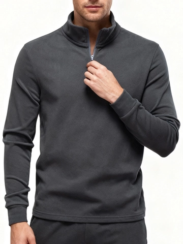 Felpa da Uomo con Mezza Zip e Collo Rialzato Pullover in Pile DE Velvet Manica Lunga Calda Casual Sportiva Inverno