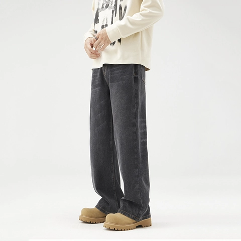 Men's Vintage Washed Loose Wide Leg Jeans Retro Casual Versatile Black Denim Long Pants Streetwear Fashion For Men
