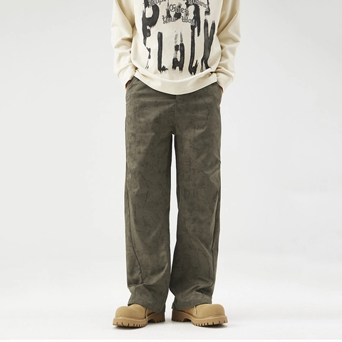 Men's Vintage Streetwear Casual Straight Leg Pants Loose Fit Cotton Solid Color Comfortable Long Trousers For Daily Wear Fashion