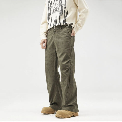 Men's Vintage Streetwear Casual Straight Leg Pants Loose Fit Cotton Solid Color Comfortable Long Trousers For Daily Wear Fashion