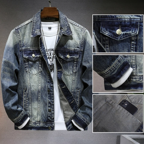 Giacca di Jeans Vintage da Uomo Lavata 2024 Primavera Autunno Streetwear Giapponese Larga Multi-Tasca Cotone Cappotto Workwear