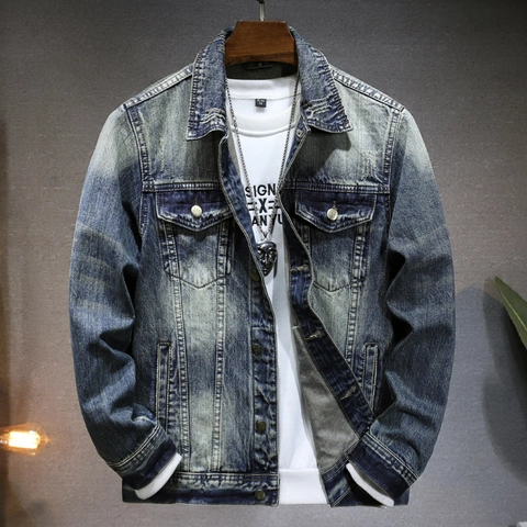 Giacca di Jeans Vintage da Uomo Lavata 2024 Primavera Autunno Streetwear Giapponese Larga Multi-Tasca Cotone Cappotto Workwear