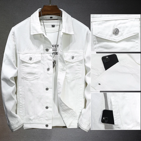 Vintage Men Denim Jacket 100% Cotton Slim Fit Multi Pocket Street Trend Workwear Casual Outerwear Coat Tops Fall Spring