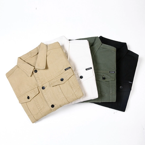 Veste en Jean pour Hommes Casual Style Workwear en Sergé de Coton Avec Col Rabattu et Doubles Poches Poitrine Manteau