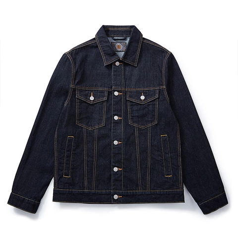Giacca di Denim Selvedge Retro Americano da Uomo Blu Scuro Casual a Maniche Lunghe Workwear Top 100% Cotone Colletto