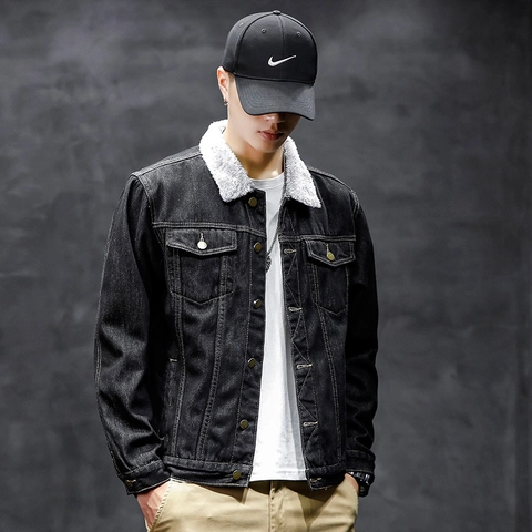 Damen Fleece Gefütterte Jeansjacke Warmer Sherpa Kragen Einreihig Baumwollmischung Casual Fashion Wintermantel Für Herren