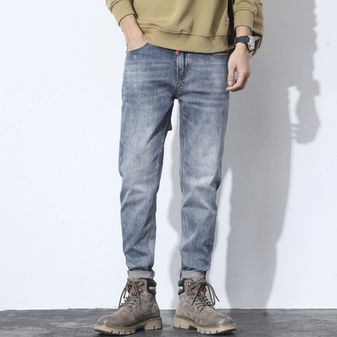 Herren Casual Washed Blue Denim Jeans Leichte Baumwollmischung Frühling Sommer Streetwear Tapered Pants Für Tägliche Mode