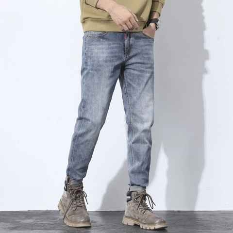 Herren Casual Washed Blue Denim Jeans Leichte Baumwollmischung Frühling Sommer Streetwear Tapered Pants Für Tägliche Mode