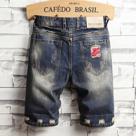 Men's Vintage Distressed Denim Shorts Cotton Ripped Patchwork Casual Summer Loose Fit Streetwear Washed Denim Shorts