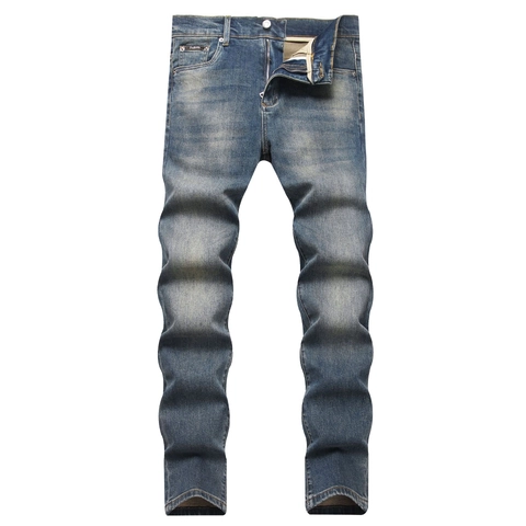 Retro Herren Slim Fit Jeans Vintage Washed Distressed Baumwollmischung Stretch Denim Hose Casual Streetwear Stil Herrenhose