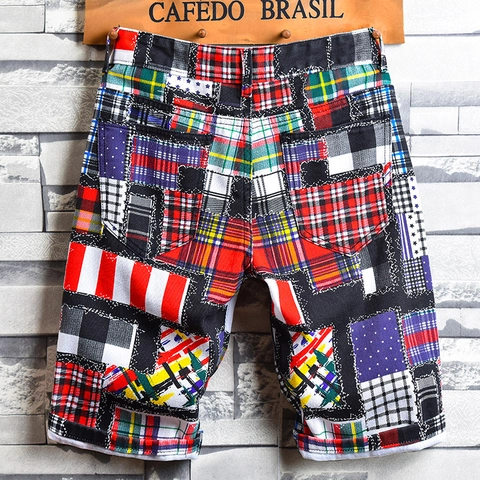 Ανδρικά Casual Τζιν Σορτς Patchwork Καρό Streetwear Ίσια Γραμμή Καλοκαιρινά Cargo Πολύχρωμα Μόδα Παντελόνια
