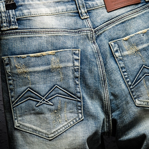 Men Retro Distressed Denim Shorts Loose Fit Ripped Knee Length Washed Blue Cotton Casual Summer Fashion Half Pants
