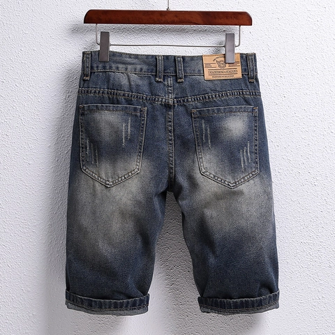 Ανδρικά Ρετρό Vintage Σκισμένα Τζιν Σορτς Distressed Βαμβακερά Ίσια Γραμμή Streetwear Σορτς Με Λεπτομέρειες Patchwork Αστέρι