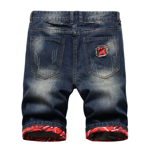 Ανδρική Τζιν Βερμούδα Με Σκισίματα Vintage Distressed Ίσια Γραμμή Με Patchwork Ανθική Επένδυση Καλοκαιρινό Casual Μόδα Παντελόνι
