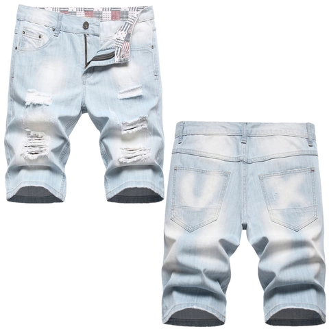 Herren Distressed Ripped Denim Shorts Hellblau Gewaschen Baumwollmischung Casual Streetwear Hose Für Den Alltag Sommer