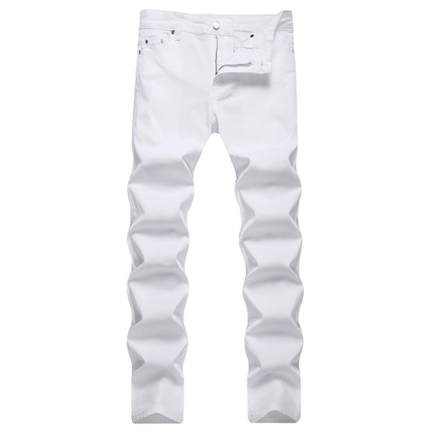 Jeans en Denim Blanc Slim Fit pour Hommes Pantalons Décontractés Lavés à Haute Élasticité pour Toutes Saisons Mode
