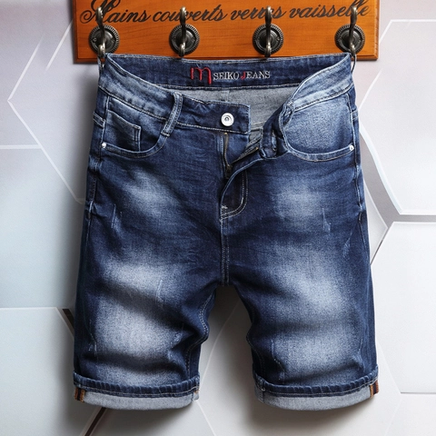 Men Casual Water Washed Denim Shorts Slim Fit Distressed Cotton Blend Five Pocket Mid Waist Straight Leg Summer Trendy Jeans